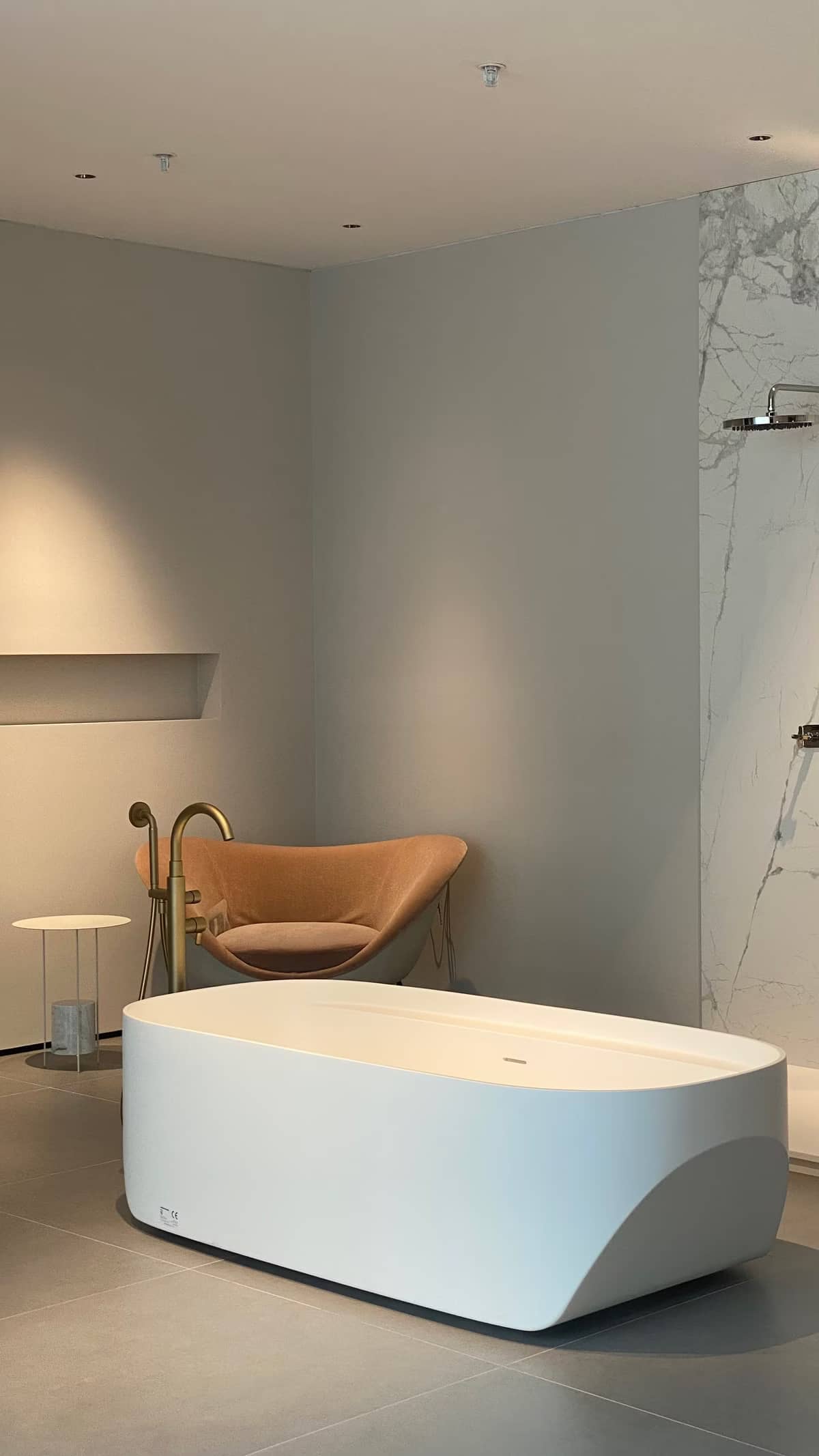 Halcyon back-to-wall bath in matt white with flat rear panel