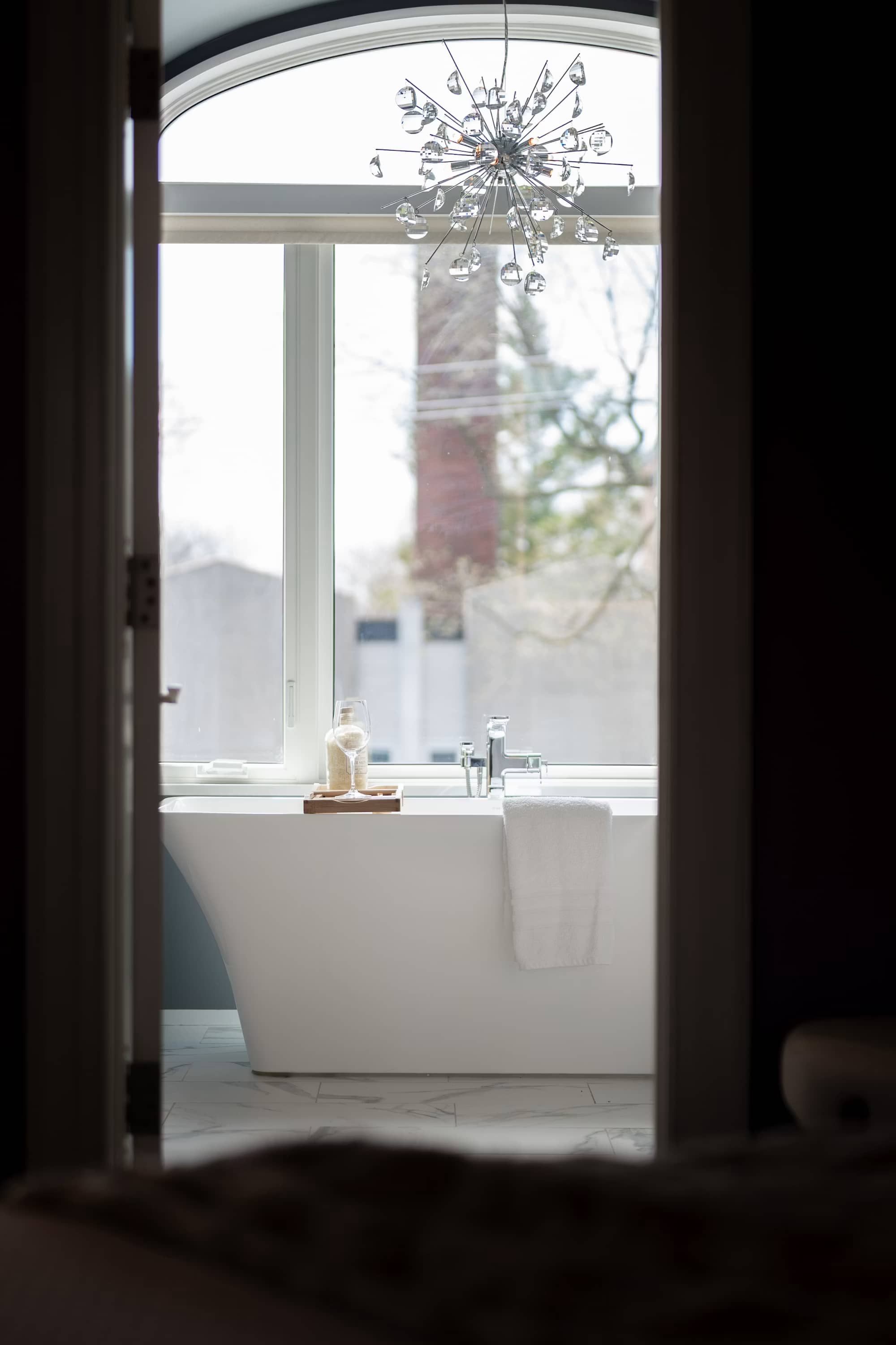 A calm, stone-toned bathroom interior